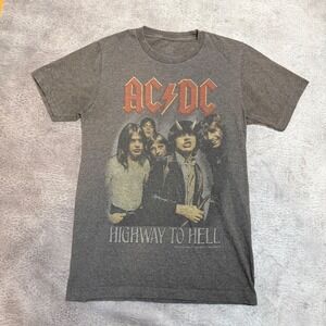 Graphic Tee Mens Small Grey AC/DC Highway To Hell Rock Band Short Sleeve Shirt